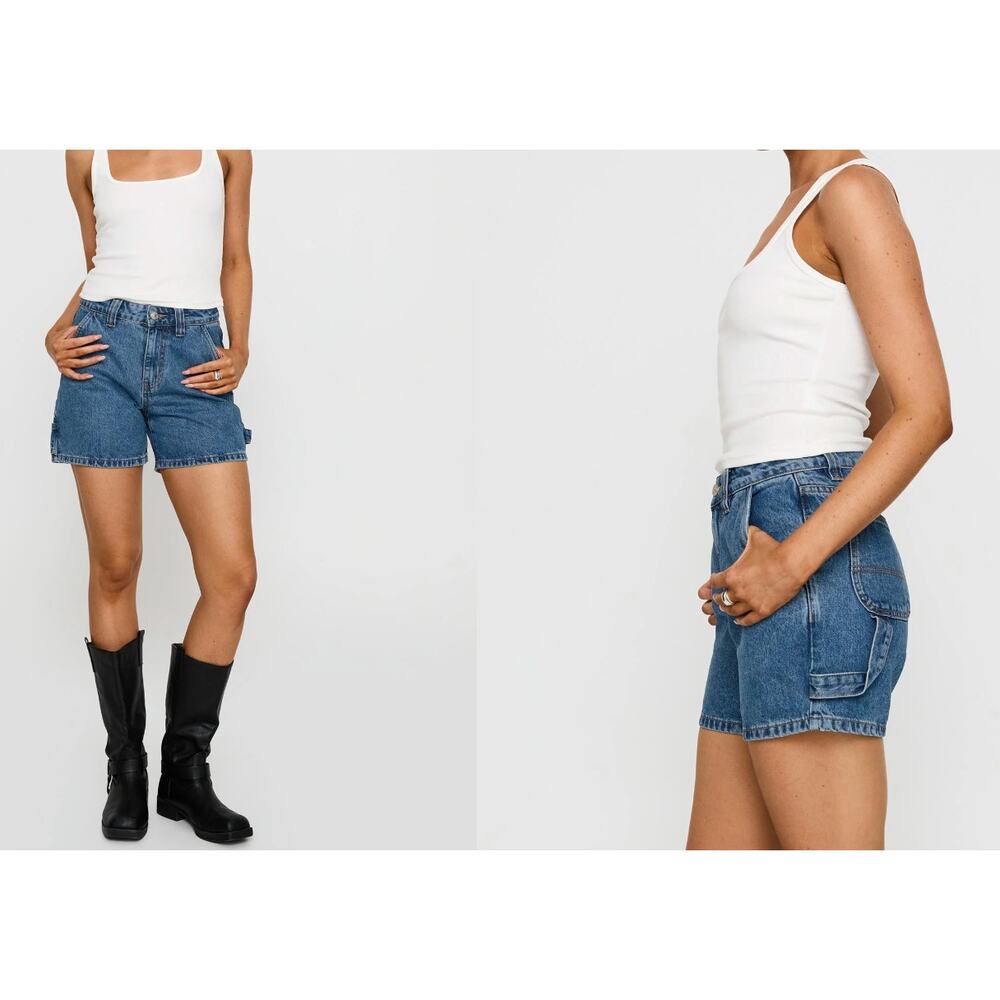 Princess Polly Lou Carpenter Denim Shorts Mid Wash NWT Women's Size 6 NWT